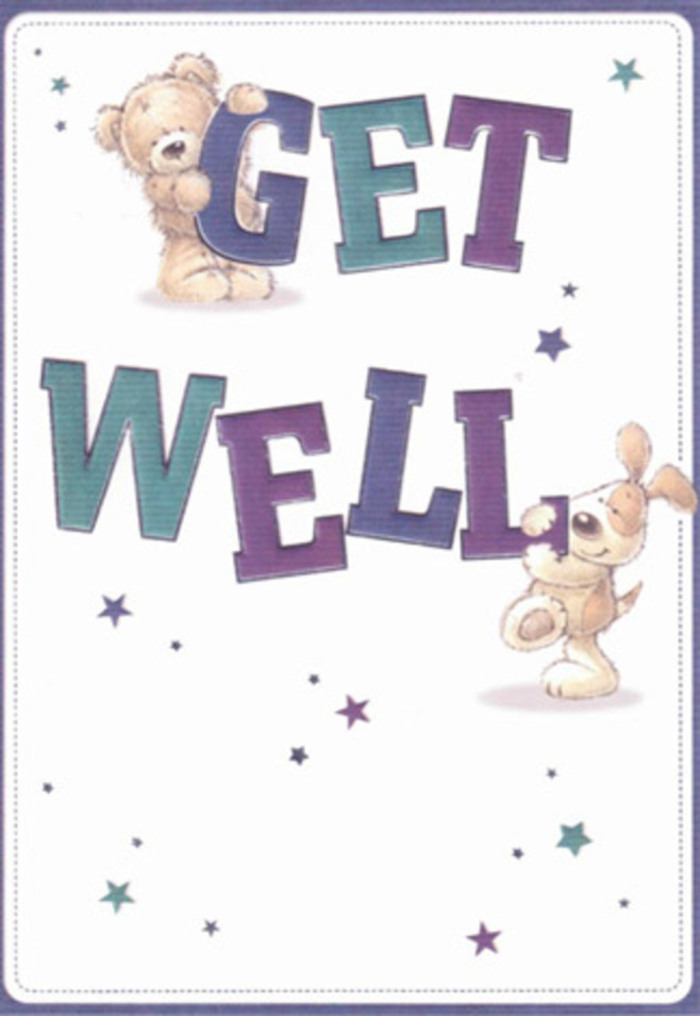 A joyful celebration of gentleness and encouragement, this get well card is graced by whimsical illustrations of a friendly bear and a floppy-eared puppy, their playful presence reminiscent of laughter and kindness exchanged in Bethnal Green's Sunday flower markets. Below gently dancing stars, the bear's fluffy caramel fur and the puppy's velvety ears create a sense of tactile comfort, as though their warmth might reach out and hug you. Confidence shines in the card's typography-purple and aqua letters stand firm, their rounded forms grounding the design in cheerful reassurance, much like a carefully tied posy from Bethnal Green Flowers. The crisp white backdrop breathes clarity and hope into the composition, while the stars above, glimmering in hues of violet and blue, scatter blessings over the scene. Every detail captures the essence of heartfelt care-a perfect companion for a thoughtfully arranged bouquet sent to a recovering friend in the heart of Bethnal Green, lifting the spirit with genuine East End warmth and optimism.