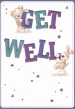 This get well card bursts with an atmosphere of warmth and cheerful hope, brought to life by two charming companions-a teddy bear and a playful pup-each joyfully balancing the large, colourful letters of 'Get Well.' The indigo and teal text stands out against a creamy, luminous background, creating a gentle vibrancy indicative of local artistry you might see along Bethnal Green Road. Scattered stars twinkle softly in blues and purples above, adding a hint of magic to the scene, as if a wish had just been made in nearby Weavers Fields. The illustrated fur of the bear looks plush and inviting, while the puppy's floppy ears call for a loving pat, their tactile quality almost tangible. This card, illustrated with expressive attention to detail, sends more than just words-it weaves together an embrace of kindness, perfectly suited for lifting the spirits of someone in recovery throughout the Bethnal Green community, and pairs beautifully with a bespoke bouquet from Bethnal Green Flowers.